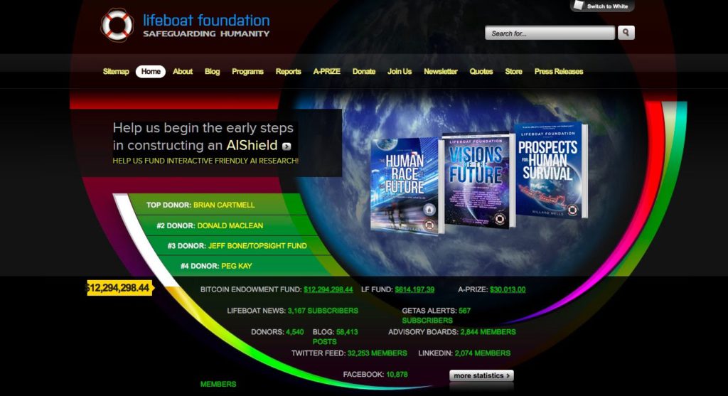 This is a current screenshot of the Lifeboat Foundation's website.