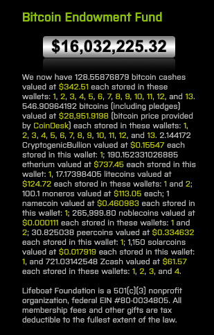 This is the Lifeboat Foundation's Bitcoin Endowment Fund disclosure.
